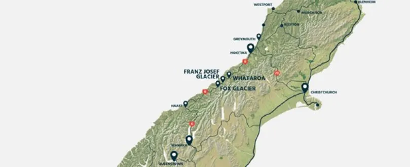 Map of West Coast, New Zealand